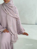 Load image into Gallery viewer, A/C Flower &amp; Tulip Closed Abaya with Maxi Hijab- Mauve Pink
