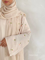 Load image into Gallery viewer, A/C Flower &amp; Tulip Closed Abaya with Maxi Hijab- Butter Cream
