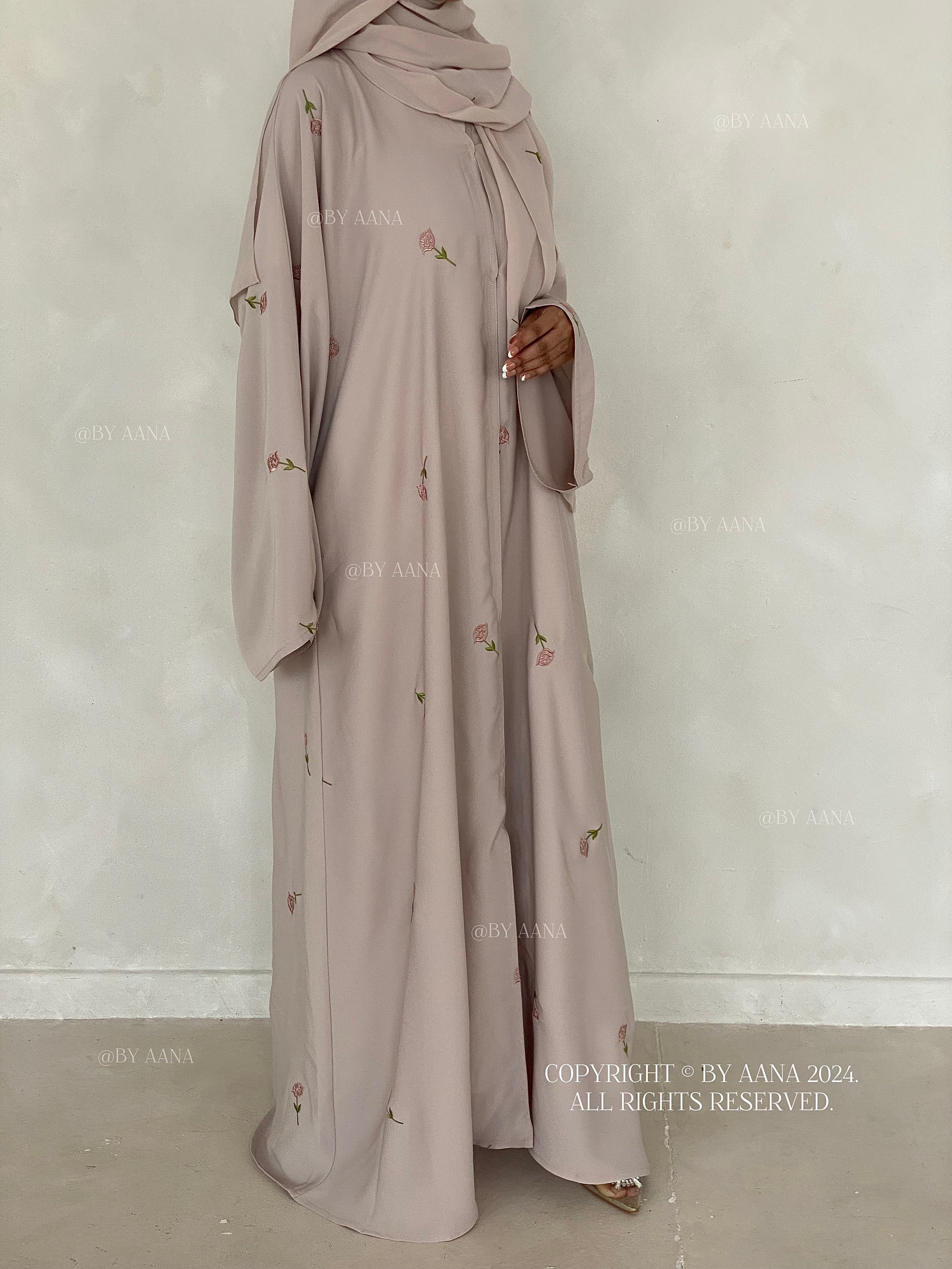 Rose Blossom Abaya- Greige