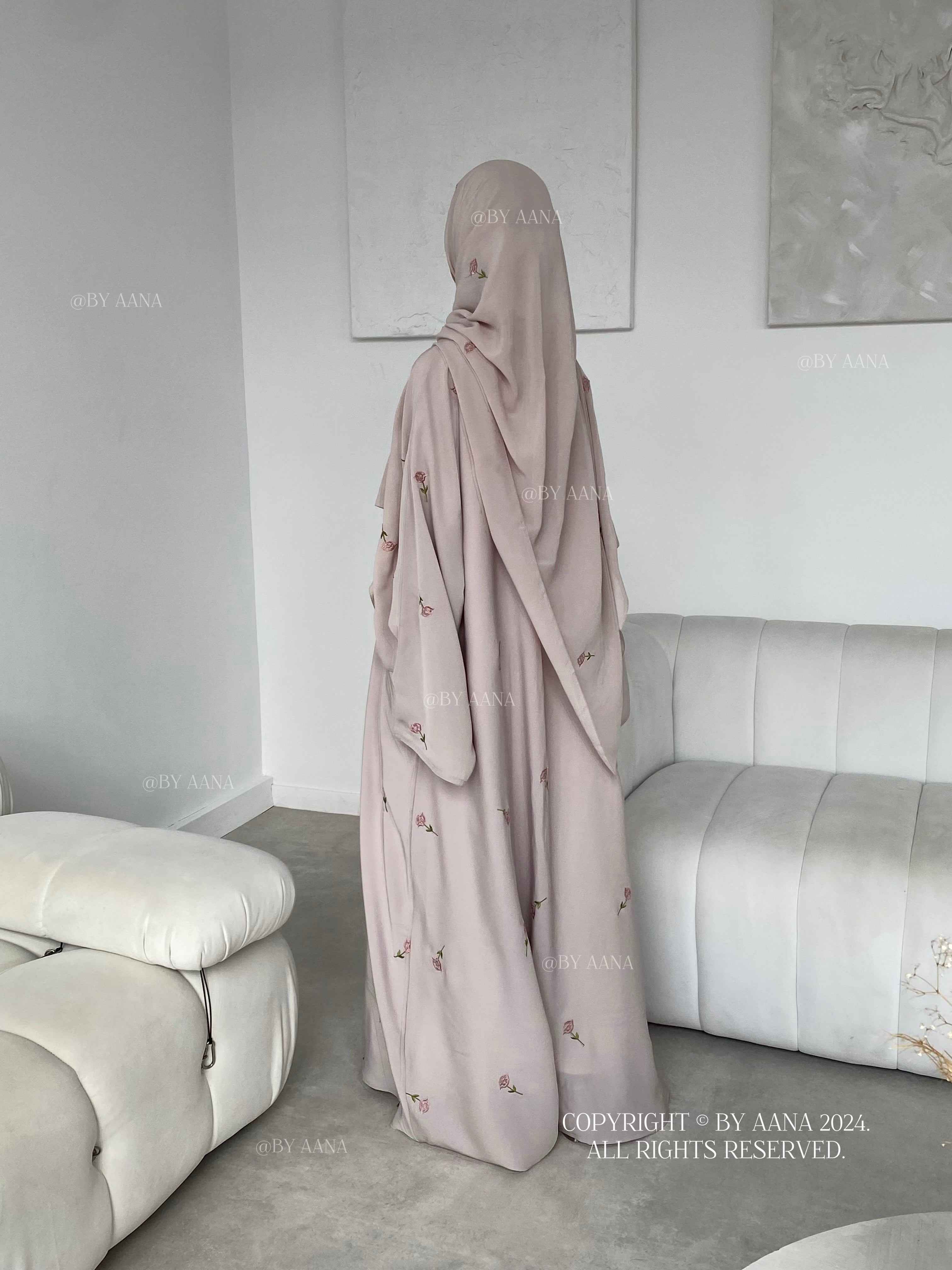 Rose Blossom Abaya- Greige