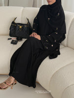 Load image into Gallery viewer, A/C Flower &amp; Tulip Closed Abaya with Maxi Hijab- Black
