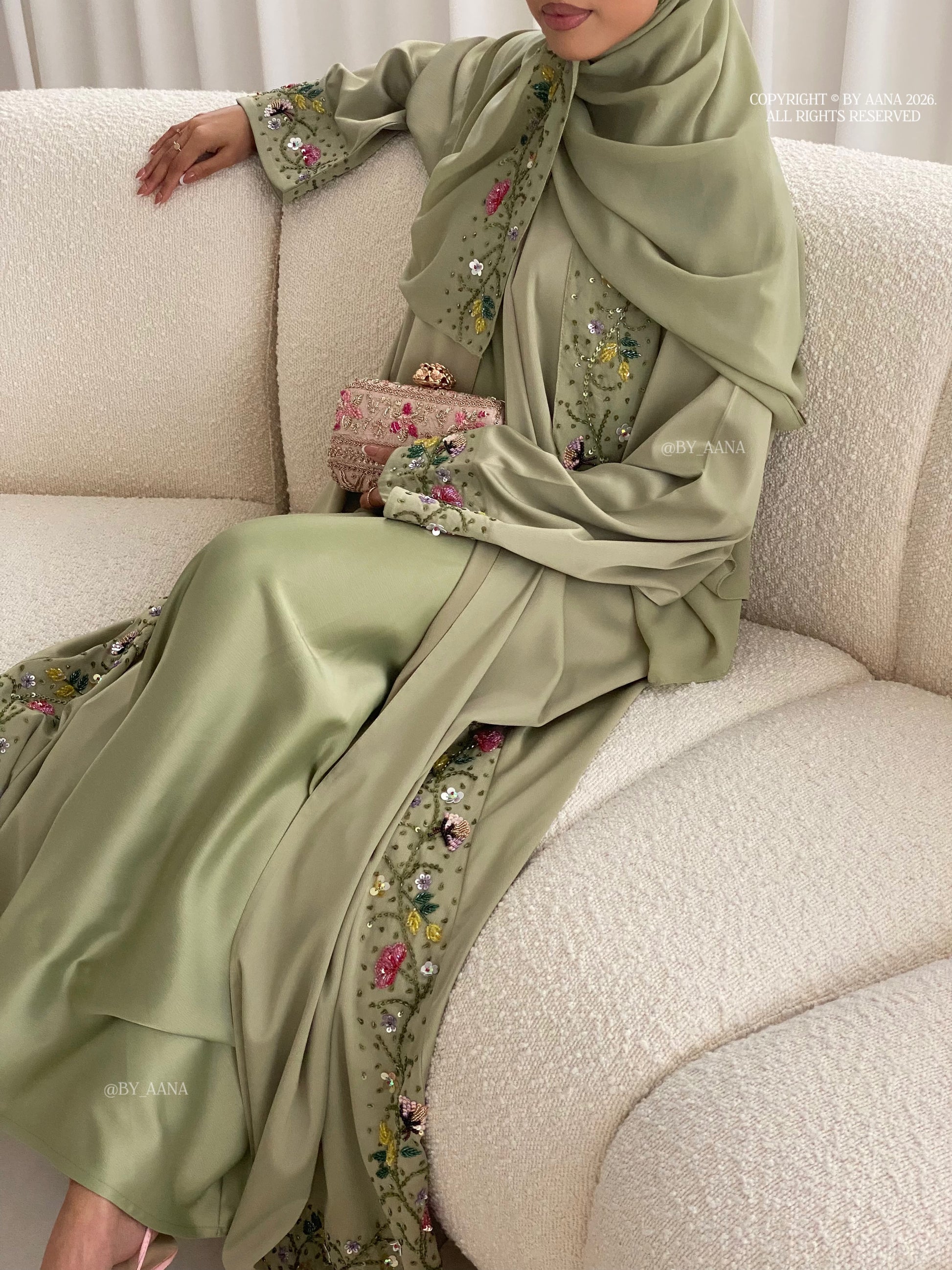 Elara Abaya- 3 Piece Set (Slip dress included)