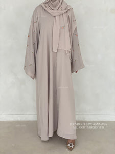 Flower And Tulip Abaya- Greige