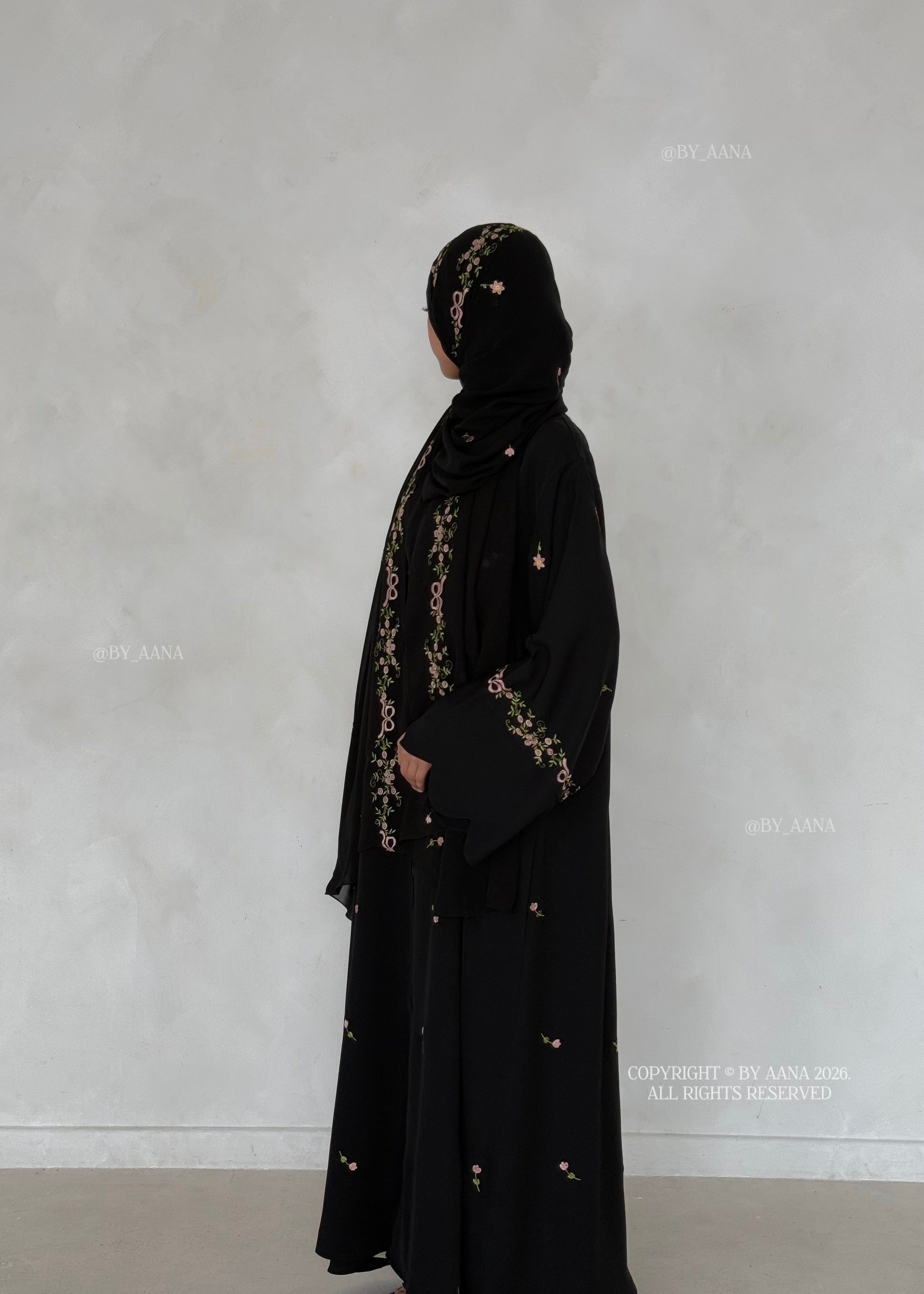 Rosette X Flower & Tulip Abaya With Maxi Hijab