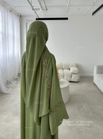 Load image into Gallery viewer, Rosette Abaya with Maxi Hijab- Pistachio
