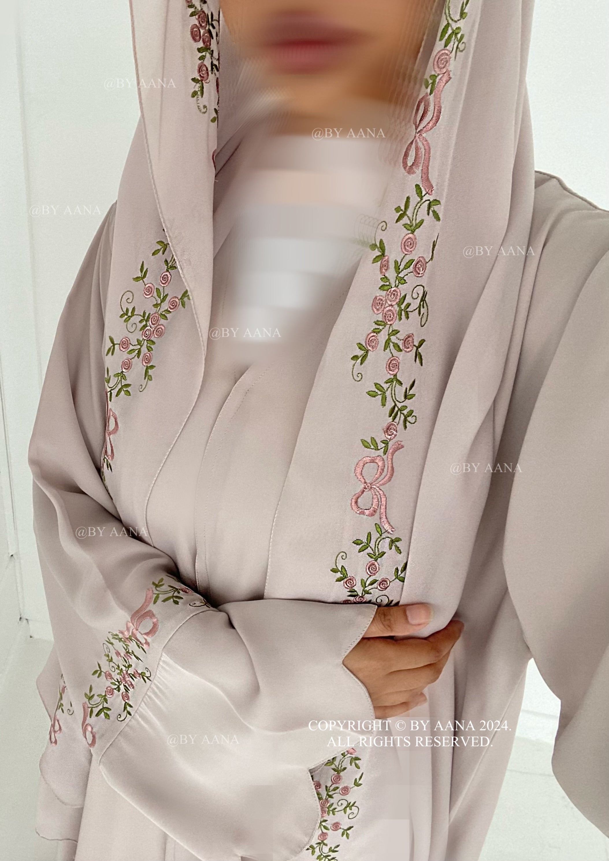 Rosette Abaya with Maxi Hijab-Greige