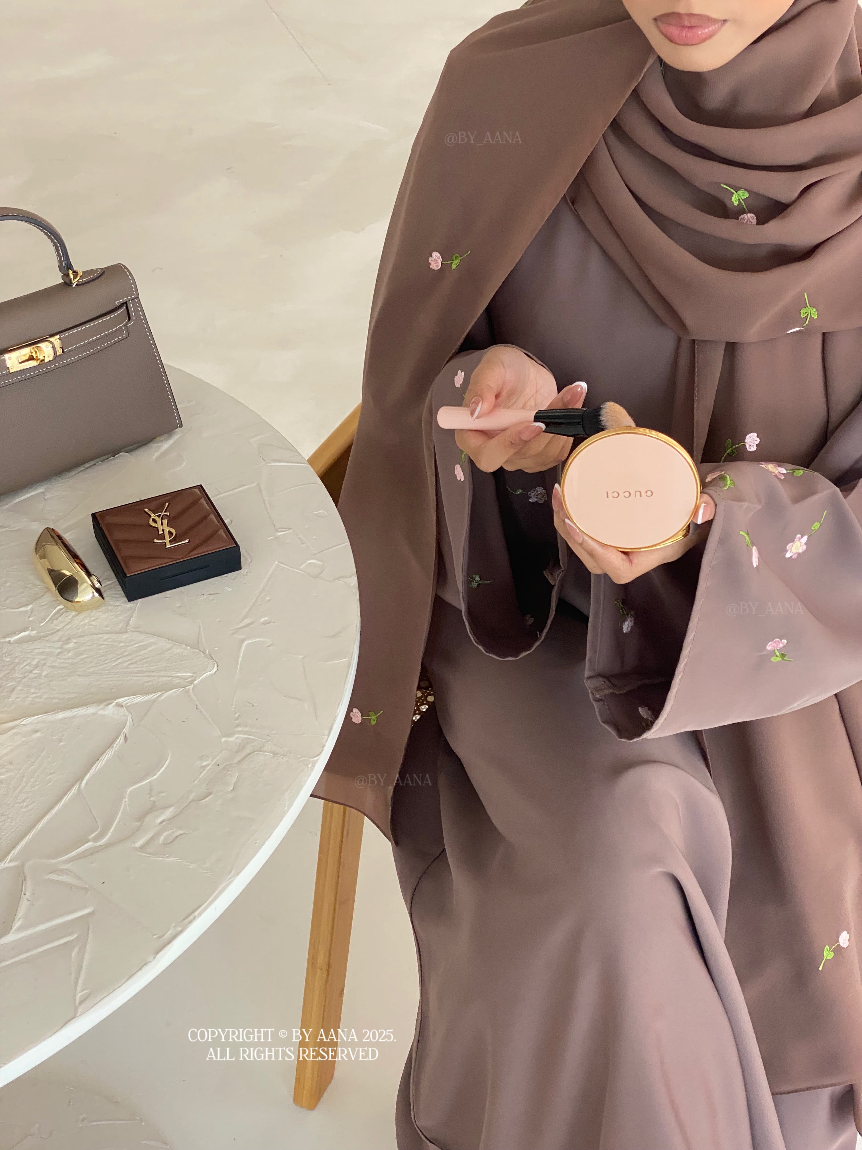 A/C Flower & Tulip Closed Abaya with Maxi Hijab- Mocha Brown