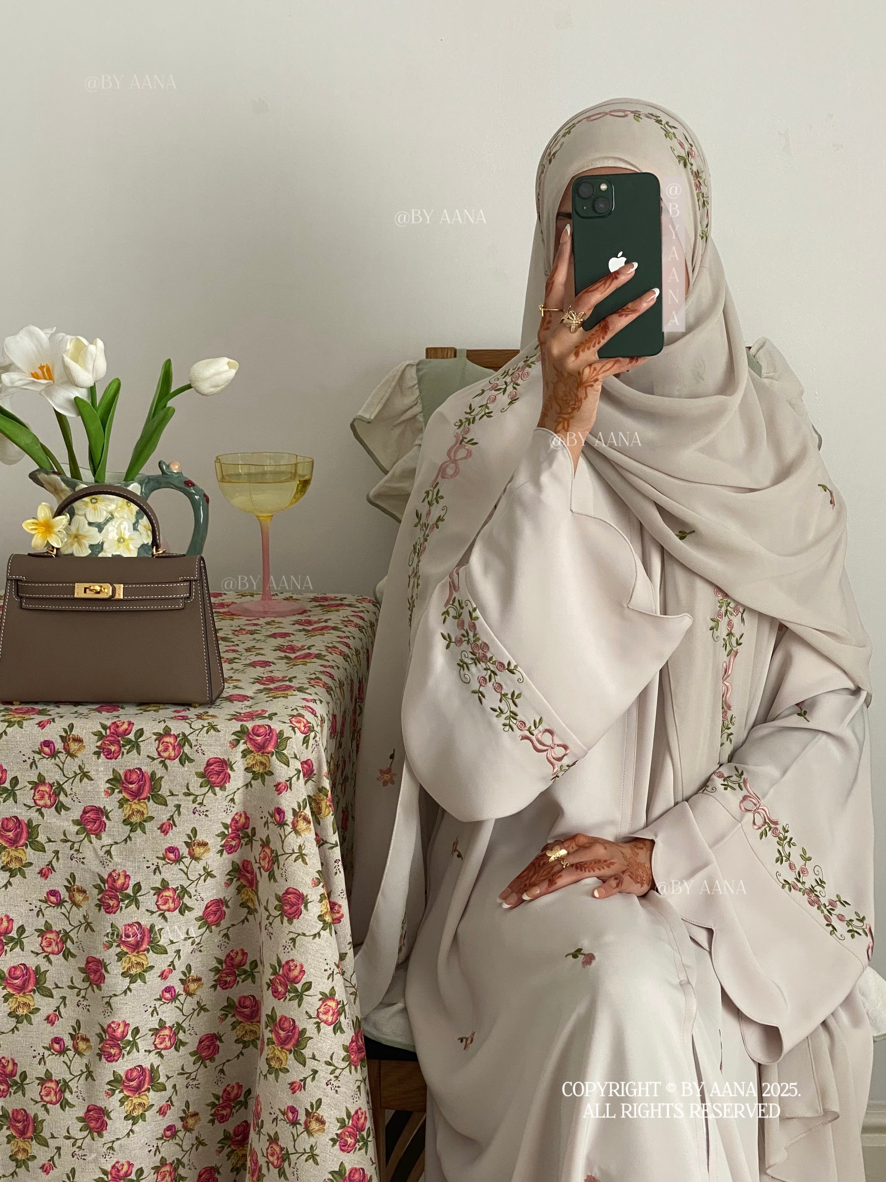 A/C Rosette x Flower & Tulip With Maxi Hijab- Ivory Beige