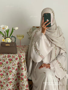 A/C Rosette x Flower & Tulip With Maxi Hijab- Ivory Beige