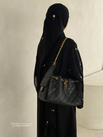 Load image into Gallery viewer, A/C Flower &amp; Tulip Closed Abaya with Maxi Hijab- Black
