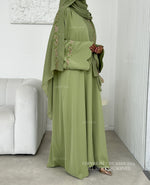 Load image into Gallery viewer, Rosette Abaya with Maxi Hijab- Pistachio
