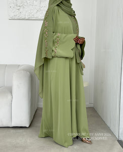 Rosette Abaya with Maxi Hijab- Pistachio