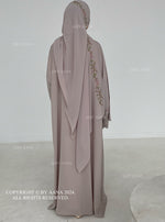 Load image into Gallery viewer, Rosette Abaya with Maxi Hijab-Greige
