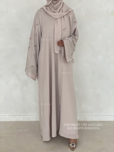 Flower And Tulip Abaya- Greige