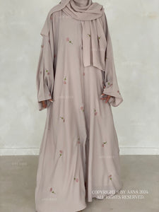 Rose Blossom Abaya- Greige