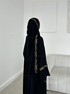 A/C Rosette Abaya with Maxi Hijab- Black