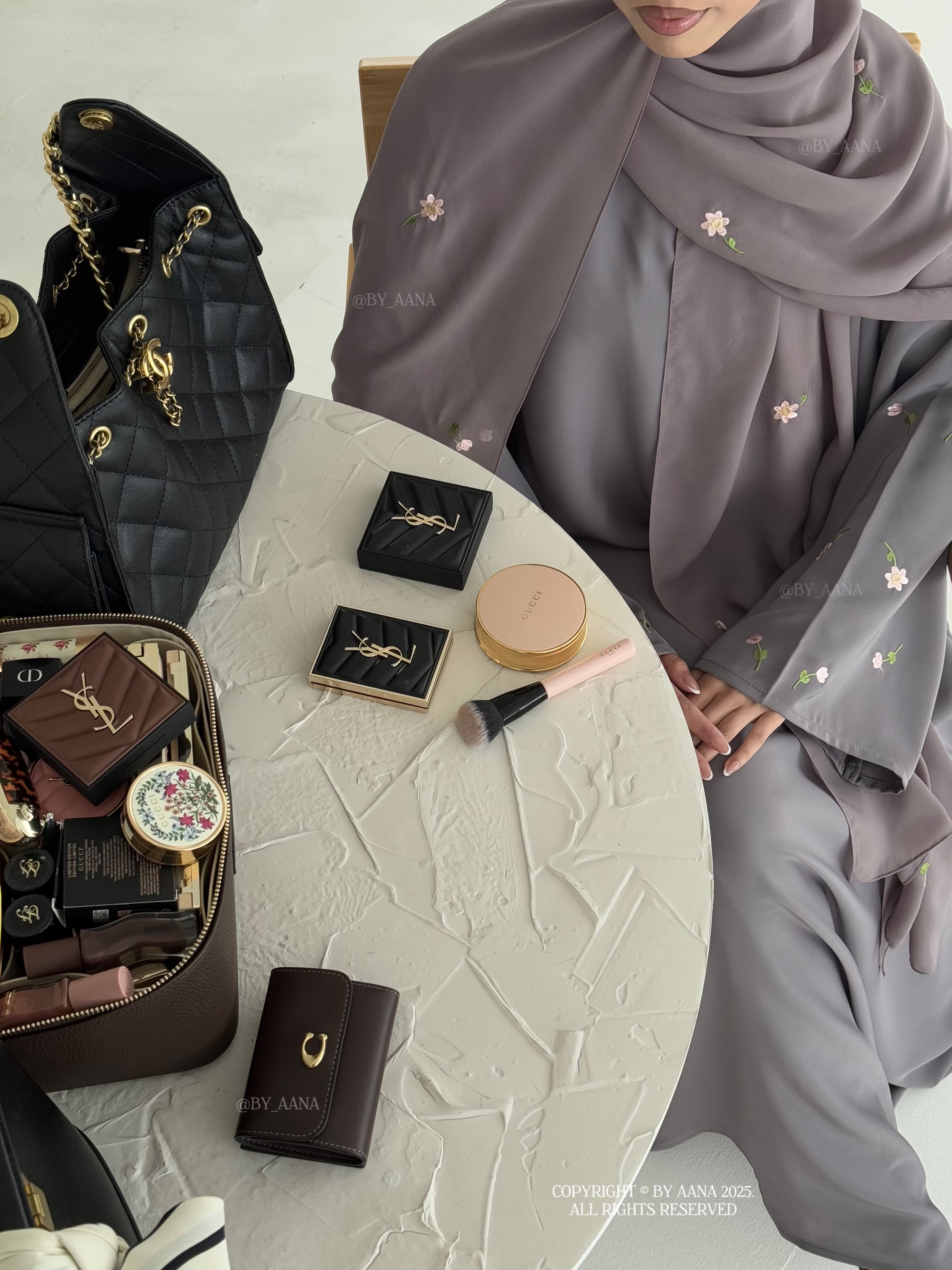 A/C Flower & Tulip Closed Abaya with Maxi Hijab- Storm Grey