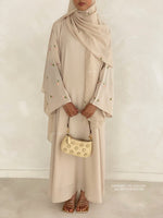 Load image into Gallery viewer, A/C Flower &amp; Tulip Closed Abaya with Maxi Hijab- Butter Cream
