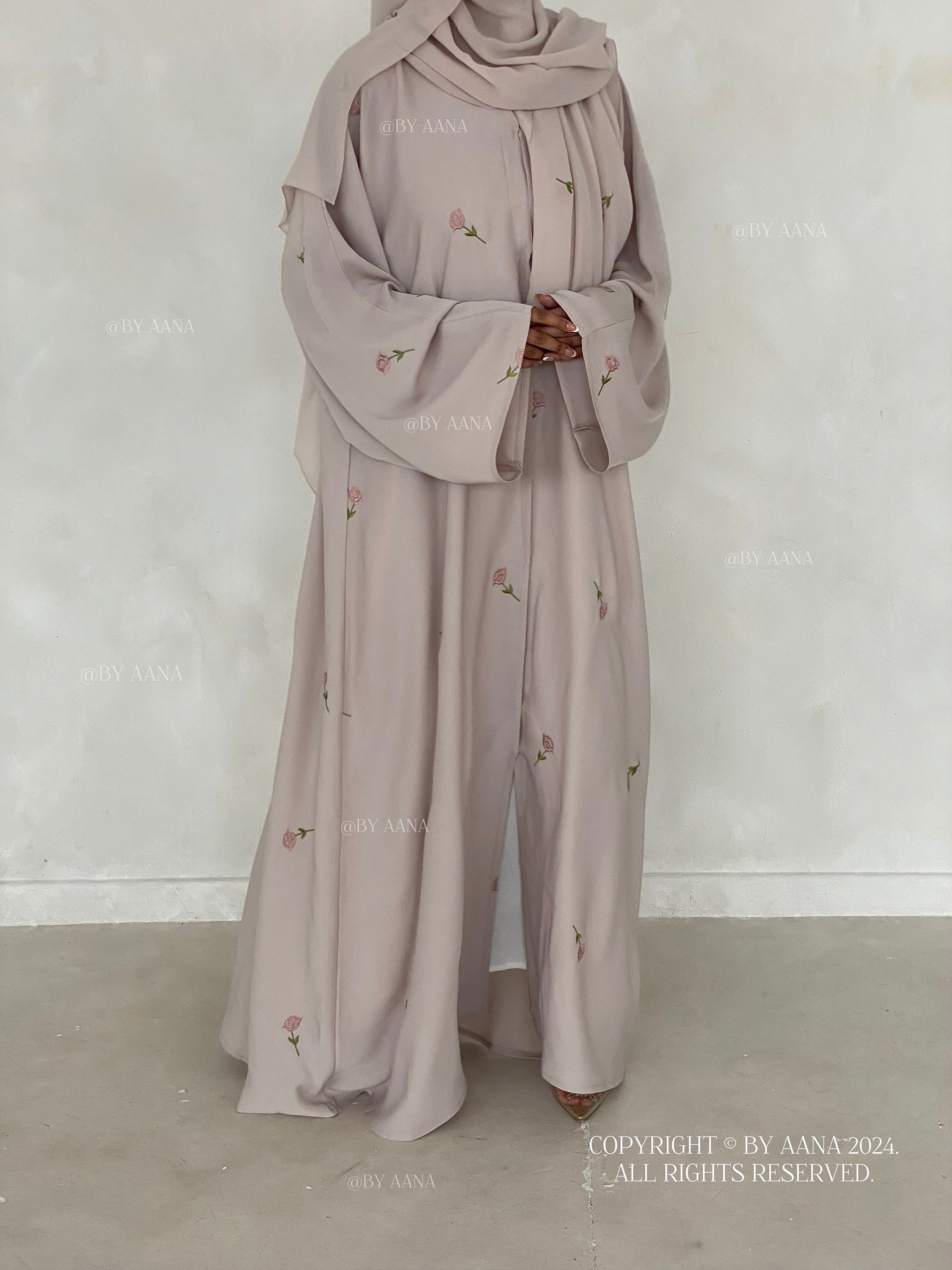 Rose Blossom Abaya- Greige