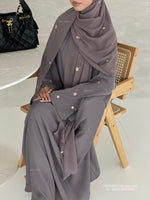 Load image into Gallery viewer, A/C Flower &amp; Tulip Closed Abaya with Maxi Hijab- Storm Grey
