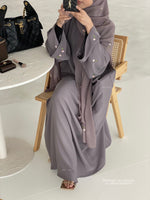 Load image into Gallery viewer, A/C Flower &amp; Tulip Closed Abaya with Maxi Hijab- Storm Grey
