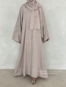 Flower And Tulip Abaya- Greige