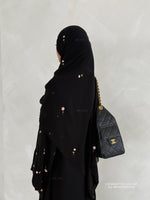 Load image into Gallery viewer, A/C Flower &amp; Tulip Closed Abaya with Maxi Hijab- Black
