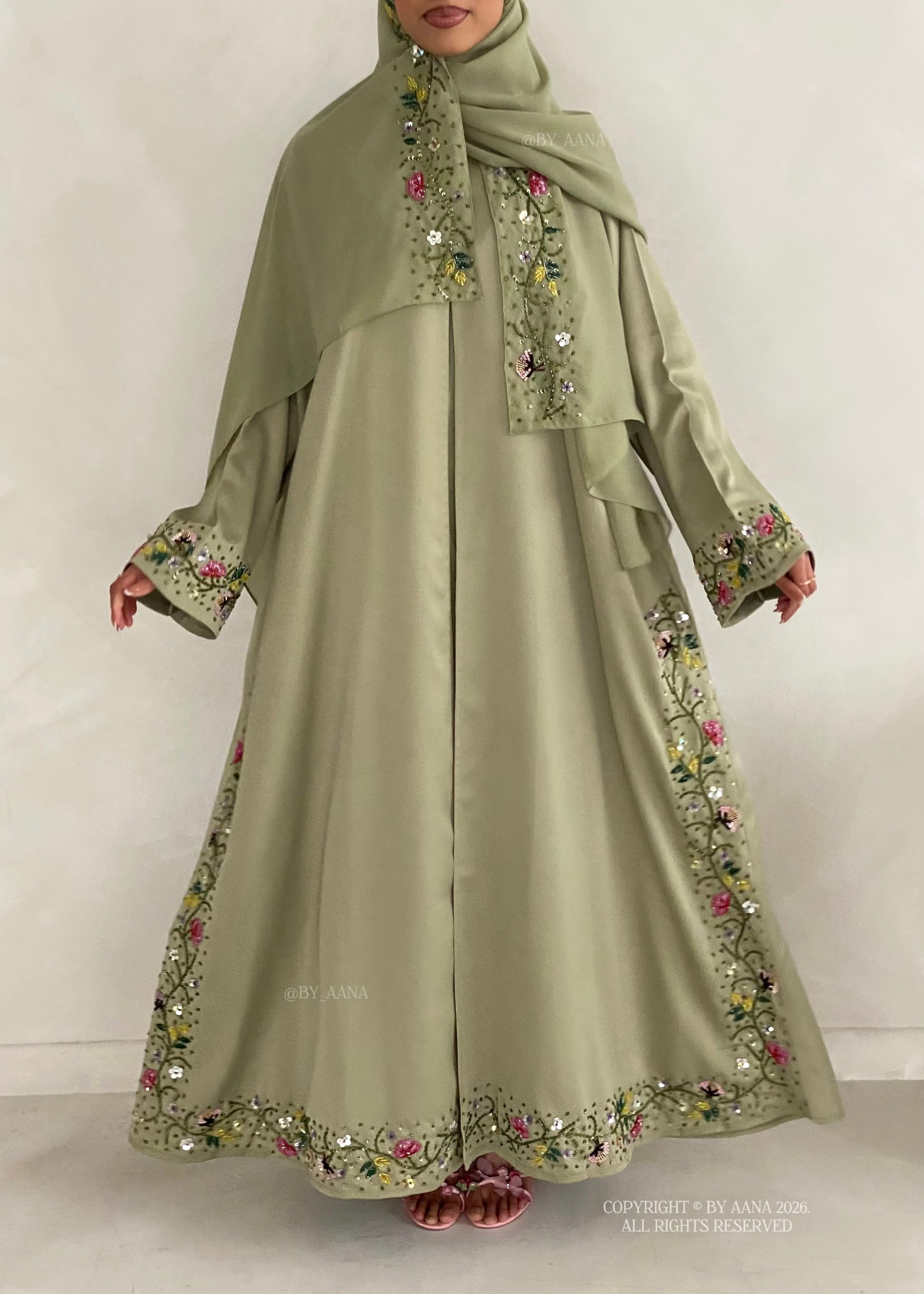 Elara Abaya- 3 Piece Set (Slip dress included)