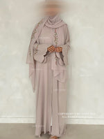 Load image into Gallery viewer, Rosette Abaya with Maxi Hijab-Greige
