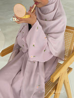 Load image into Gallery viewer, A/C Flower &amp; Tulip Closed Abaya with Maxi Hijab- Mauve Pink
