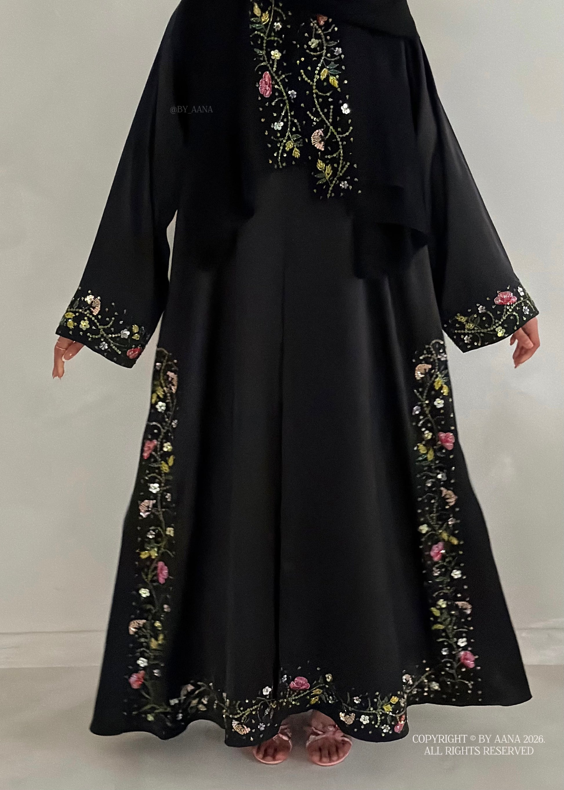 Elara Abaya- 3 Piece Set (Slip dress included)