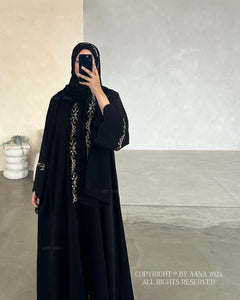 A/C Rosette Abaya with Maxi Hijab- Black