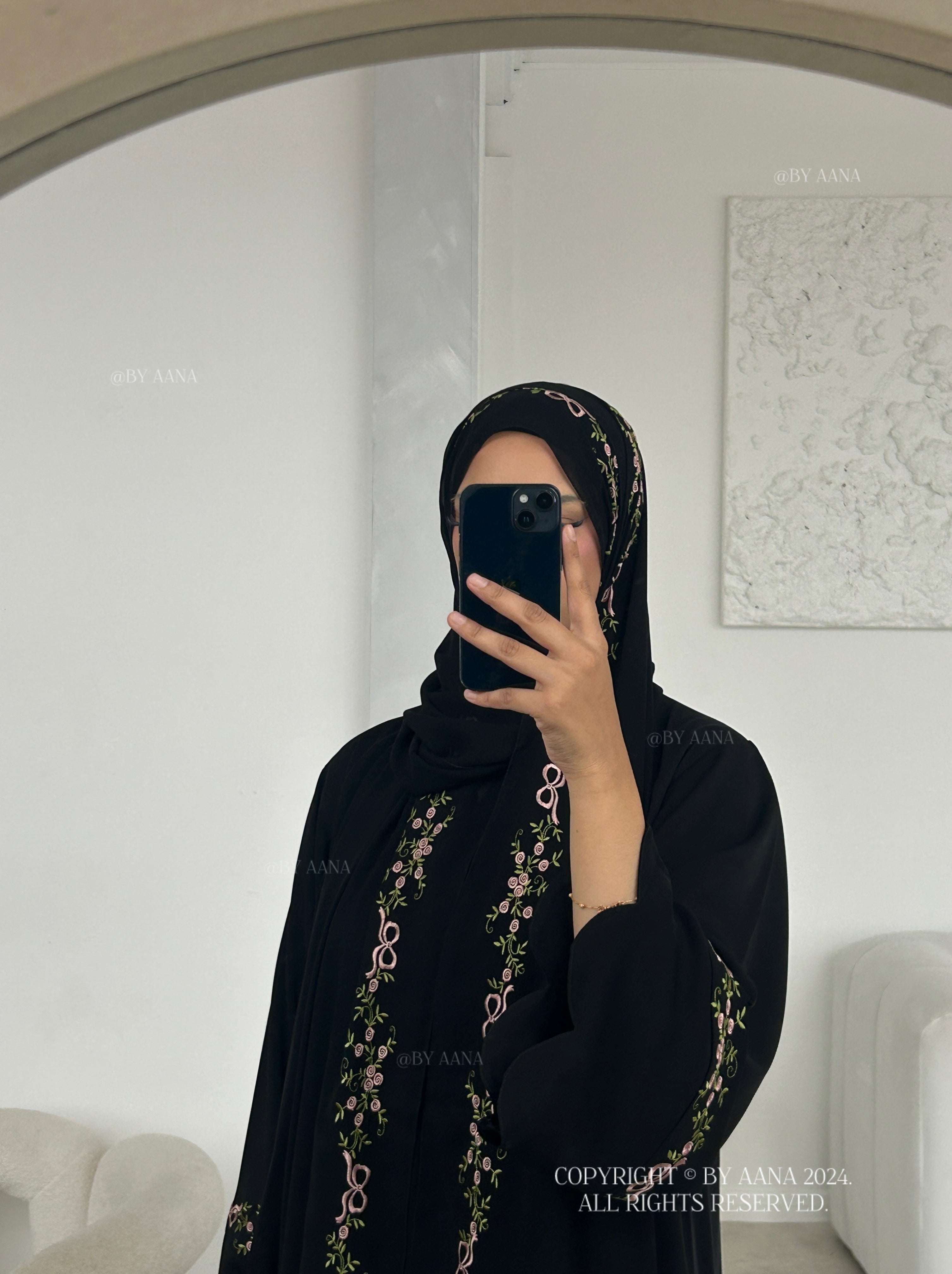 A/C Rosette Abaya with Maxi Hijab- Black