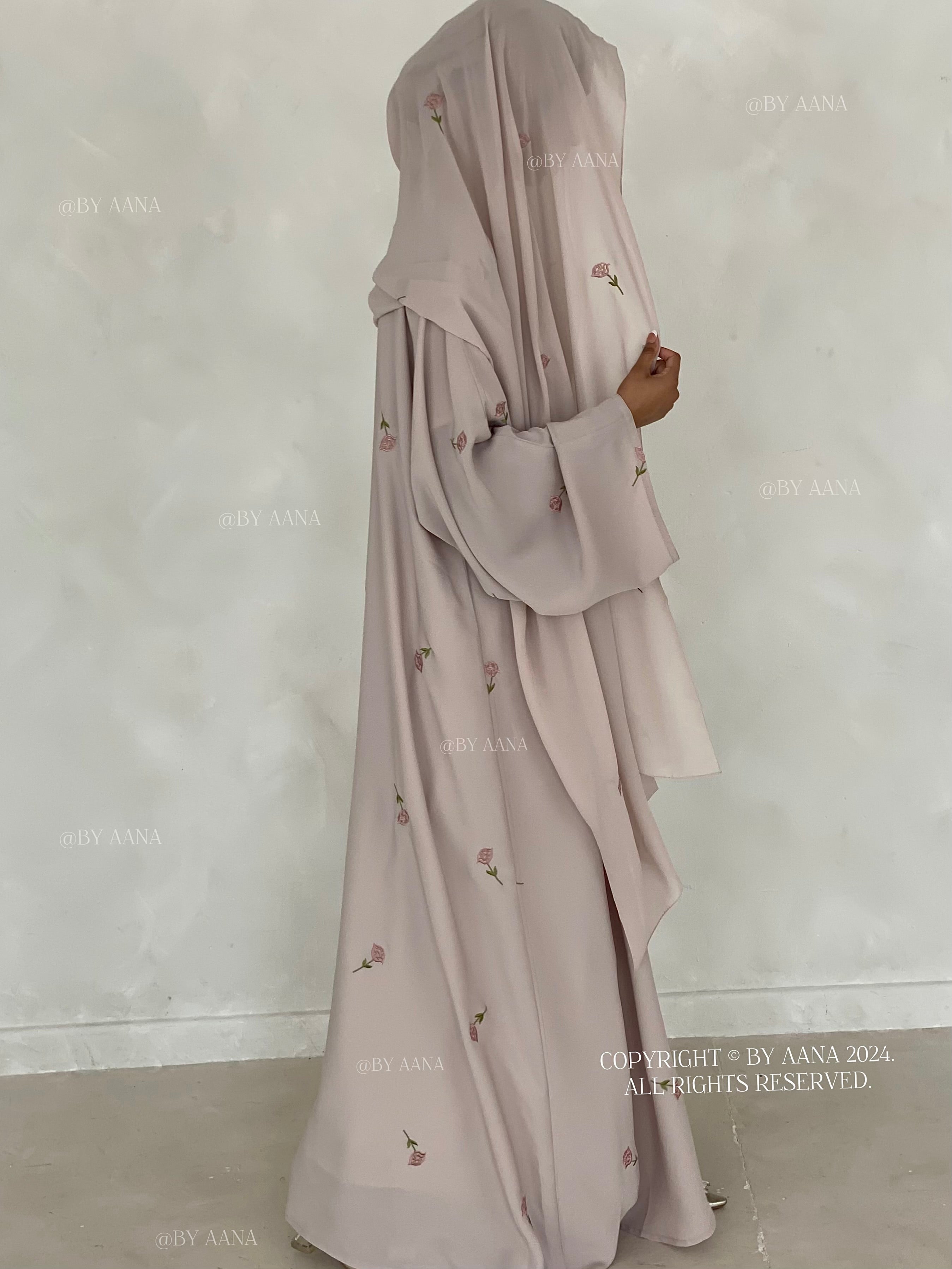 Rose Blossom Abaya- Greige