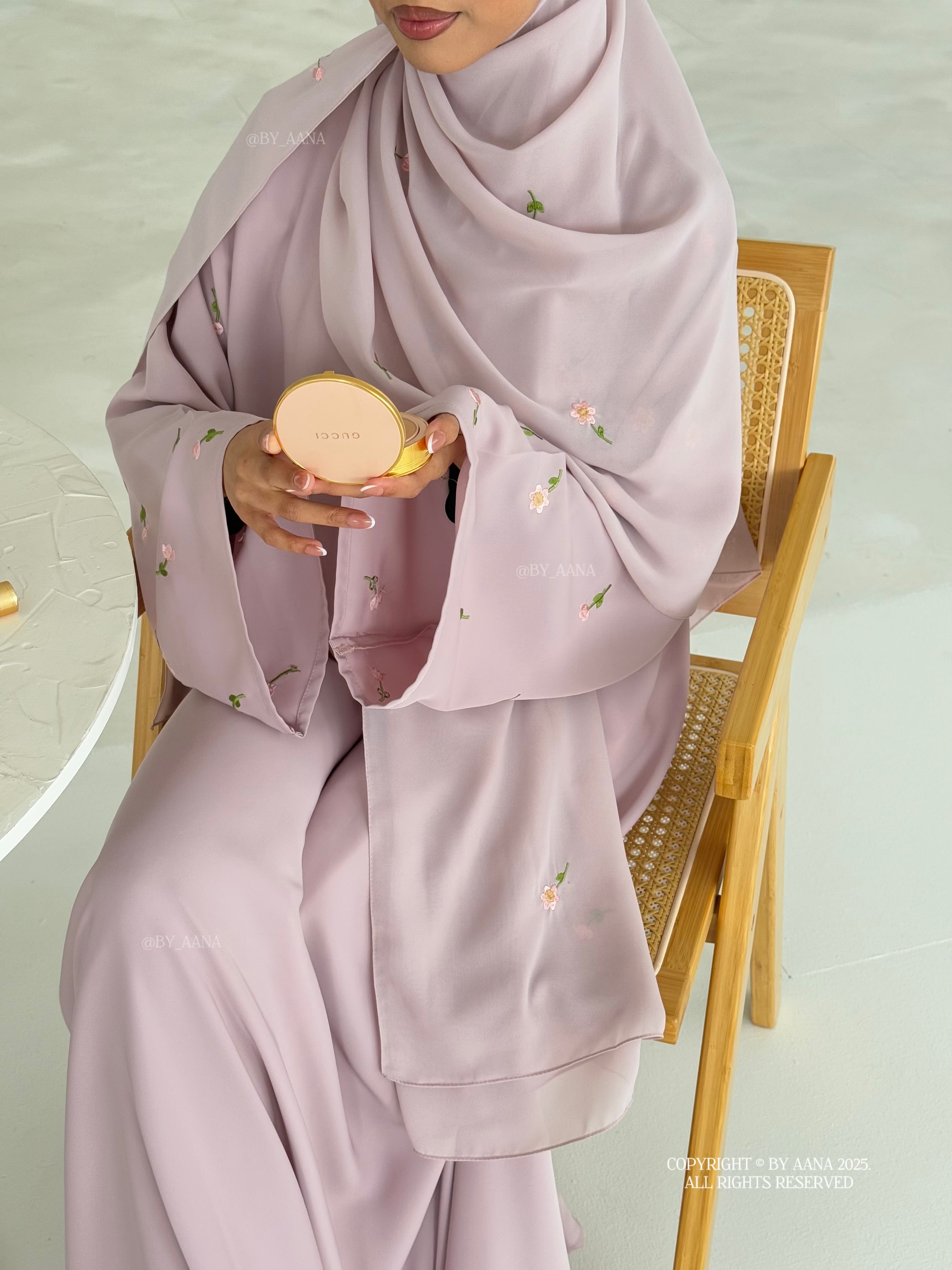 A/C Flower & Tulip Closed Abaya with Maxi Hijab- Mauve Pink