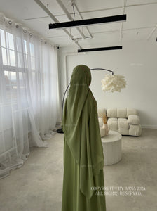 Rosette Abaya with Maxi Hijab- Pistachio