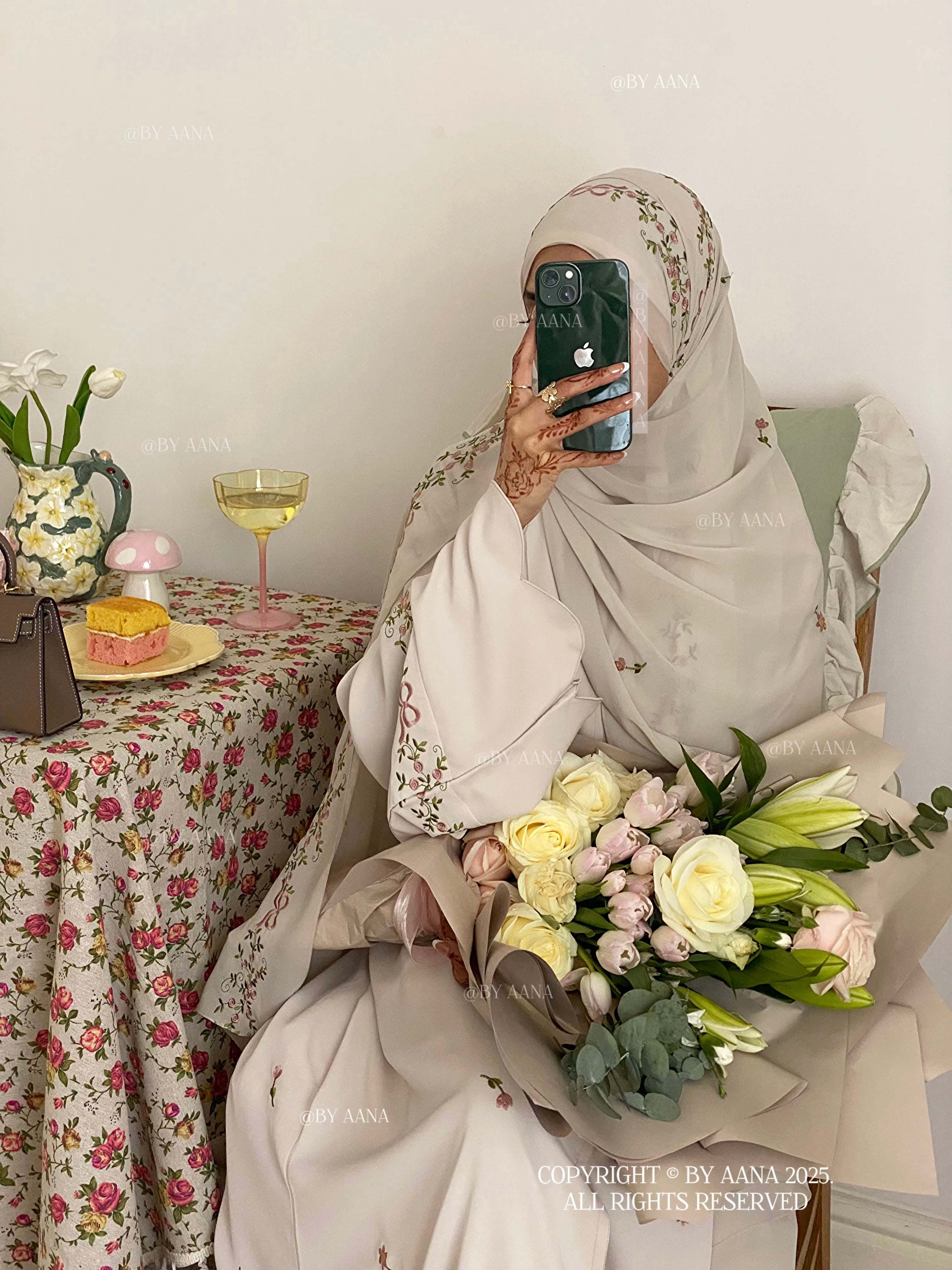 A/C Rosette x Flower & Tulip With Maxi Hijab- Ivory Beige