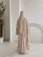 Load image into Gallery viewer, A/C Flower &amp; Tulip Closed Abaya with Maxi Hijab- Butter Cream
