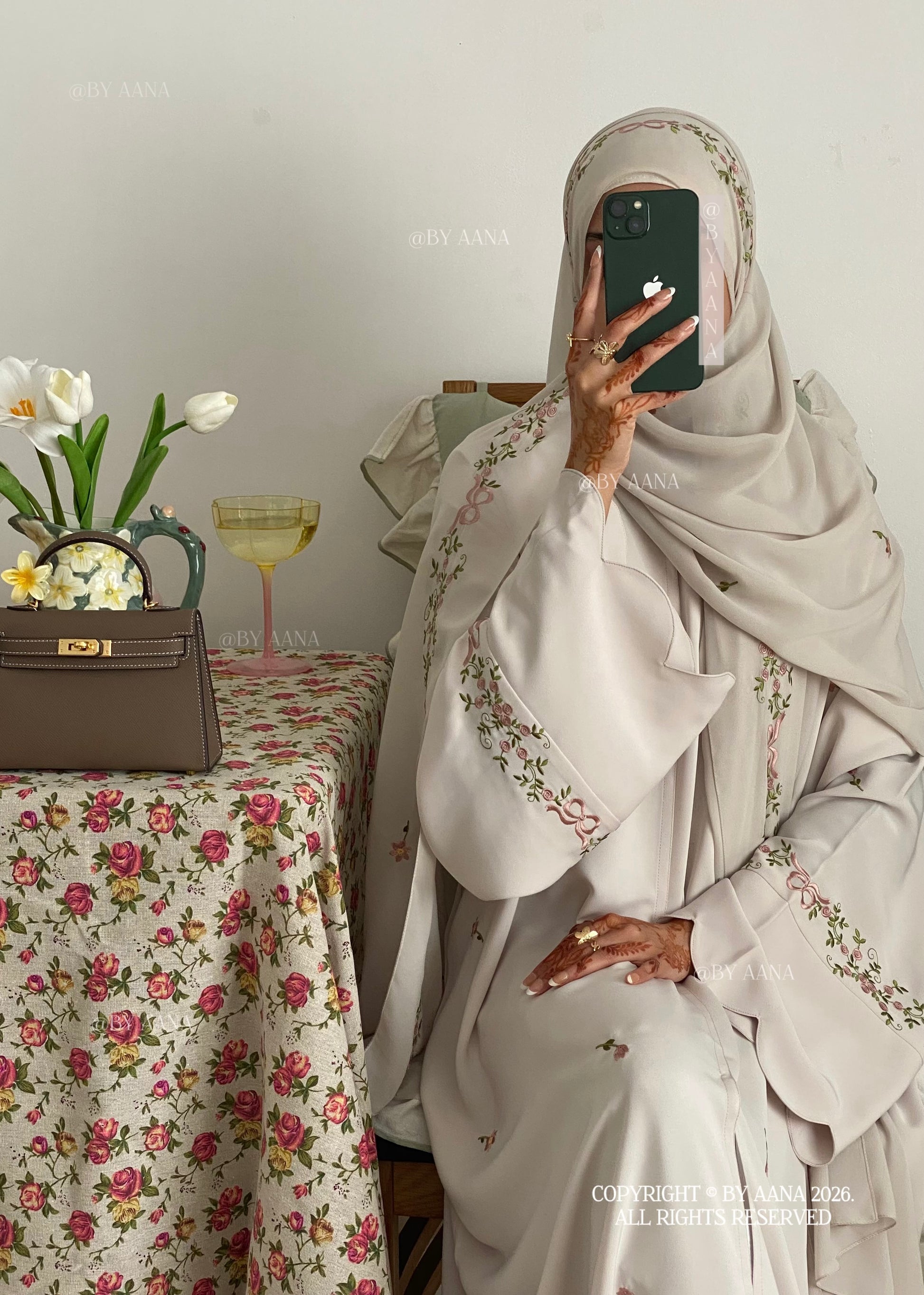 Rosette X Flower & Tulip Abaya With Maxi Hijab