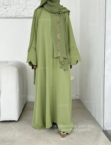 Rosette Abaya with Maxi Hijab- Pistachio