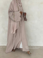 Load image into Gallery viewer, Rosette Abaya with Maxi Hijab-Greige
