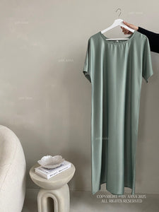 Matte Satin Slip Dress- Light Mint Blue