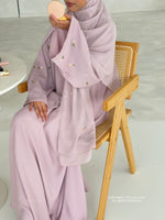 Load image into Gallery viewer, A/C Flower &amp; Tulip Closed Abaya with Maxi Hijab- Mauve Pink
