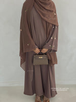 Load image into Gallery viewer, A/C Flower &amp; Tulip Closed Abaya with Maxi Hijab- Mocha Brown
