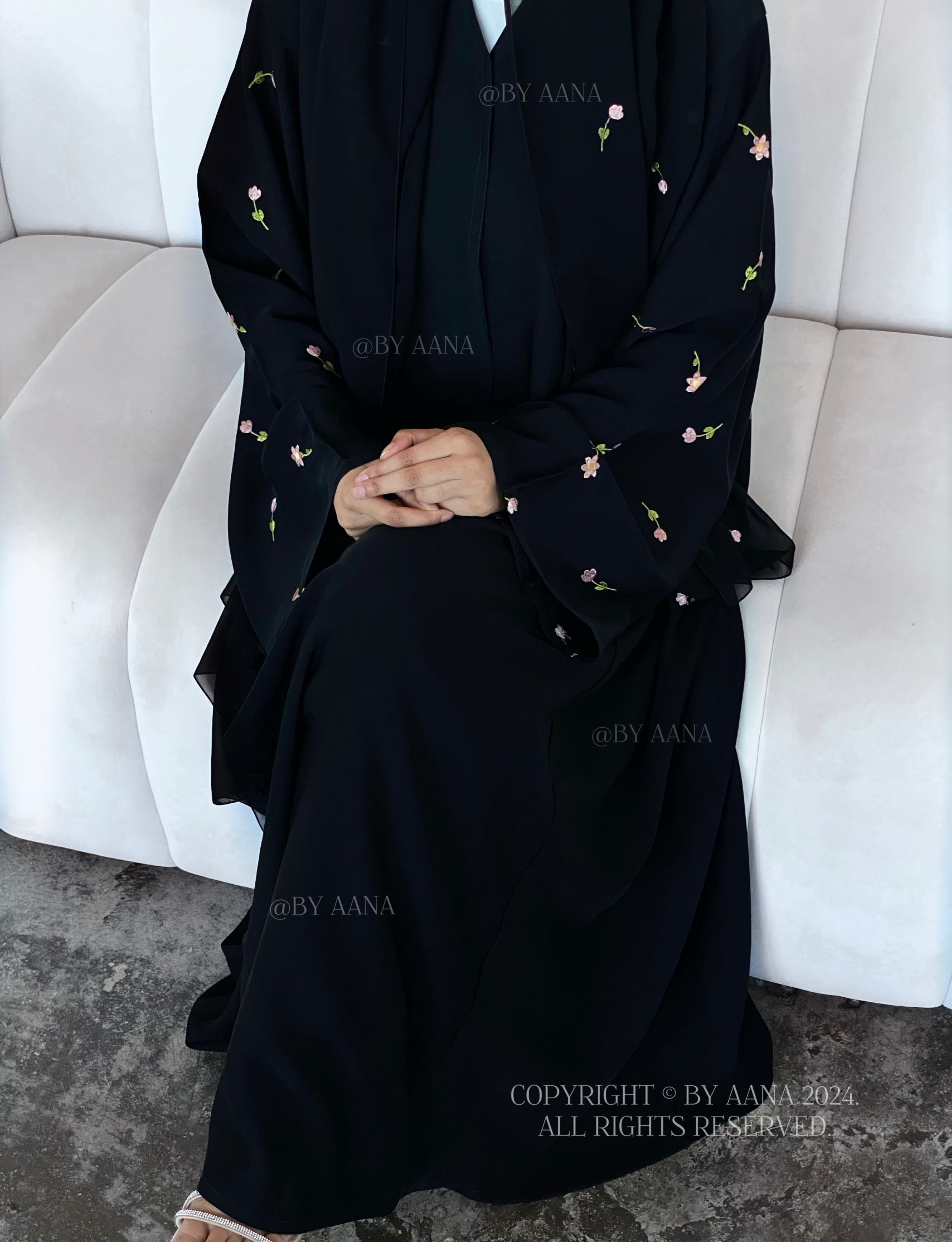 Flower And Tulip Abaya- Black