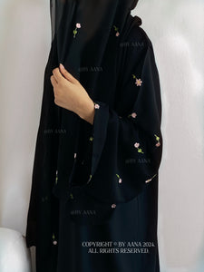 Flower And Tulip Abaya- Black