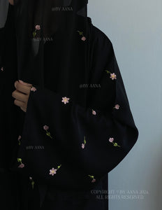 Flower And Tulip Abaya- Black