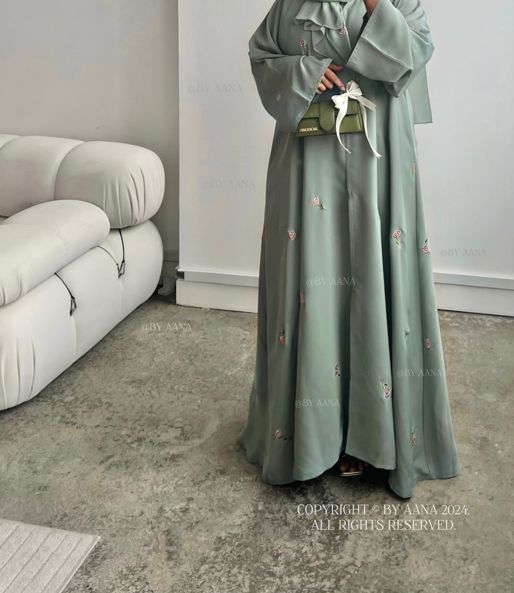 Rose Blossom Abaya- Aqua