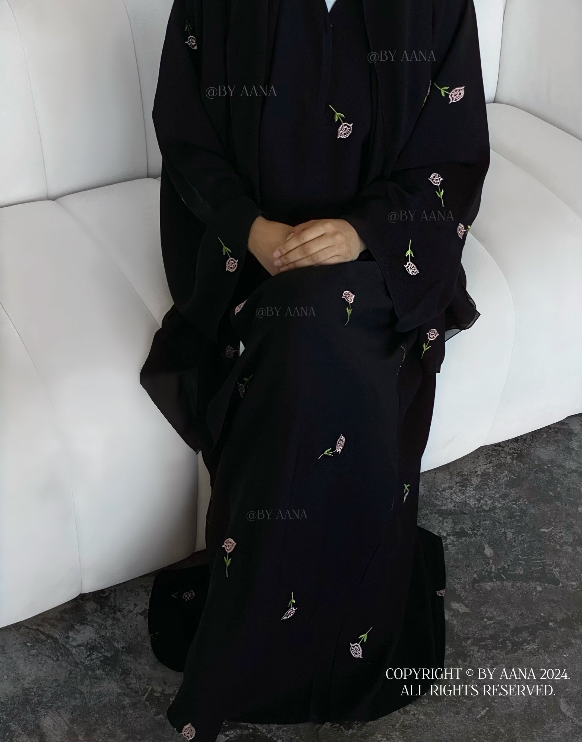 Rose Blossom Abaya- Black