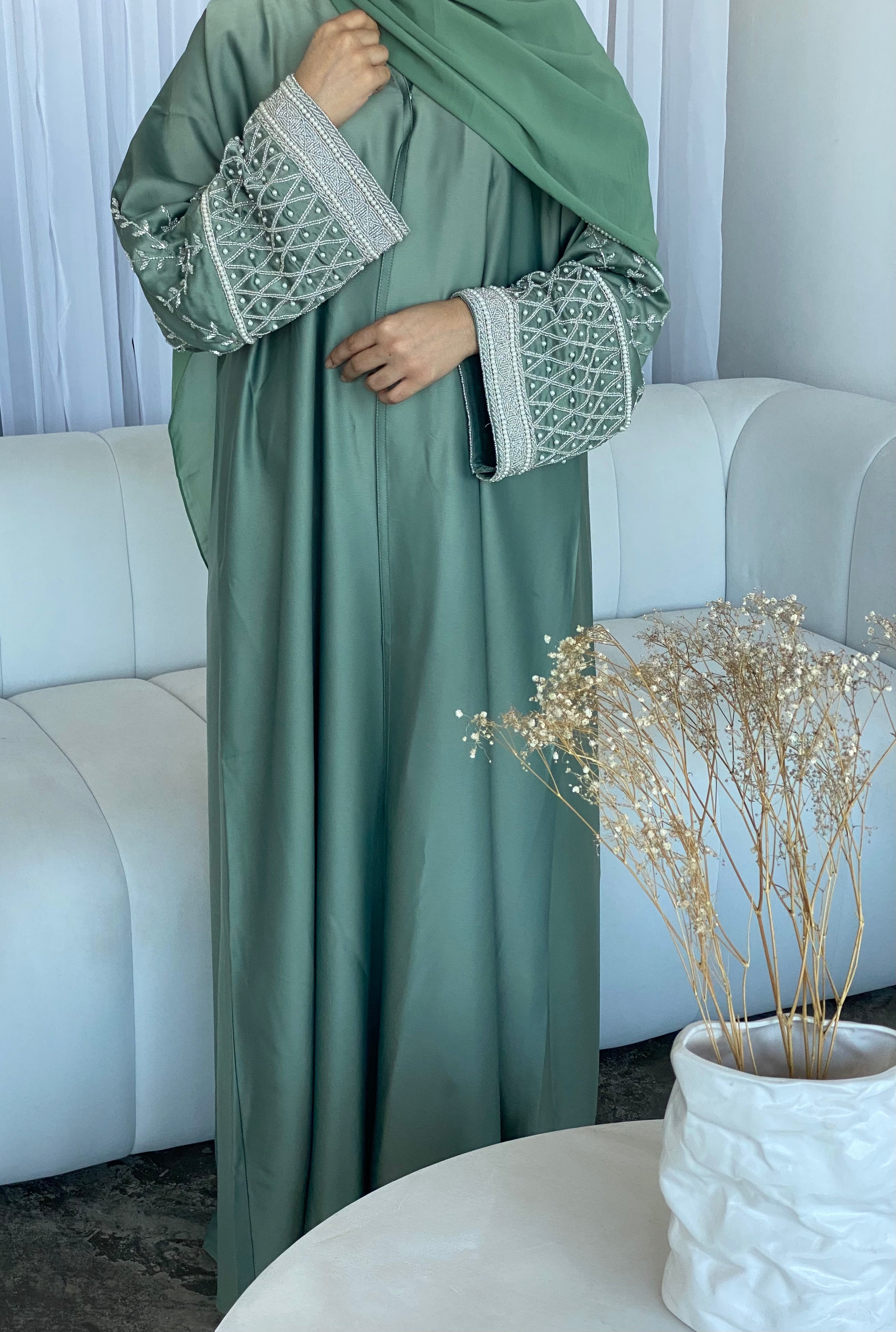 Lu’lu Open Abaya- Sea Green